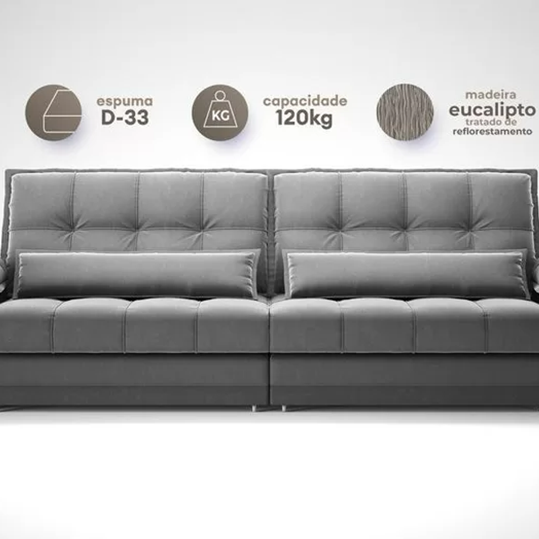 Sofá Retrátil e Reclinável com Molas Ensacadas e Carregador Usb Colosso 2,50m Veludocristal  5