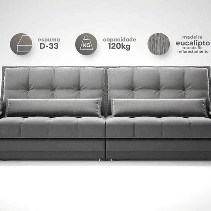 Sofá Retrátil e Reclinável com Molas Ensacadas e Carregador Usb Colosso 2,50m Veludocristal  5