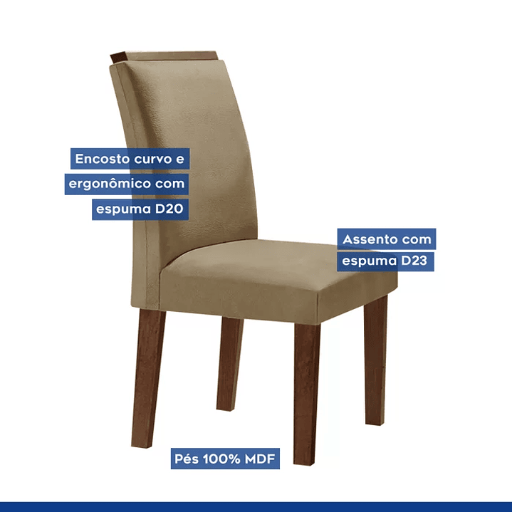 Conjunto Sala De Jantar Nápoles Tampo Vidro/MDF com 6 Cadeiras Luísa Smart Plus Cinamomo/Off White/Bege 8