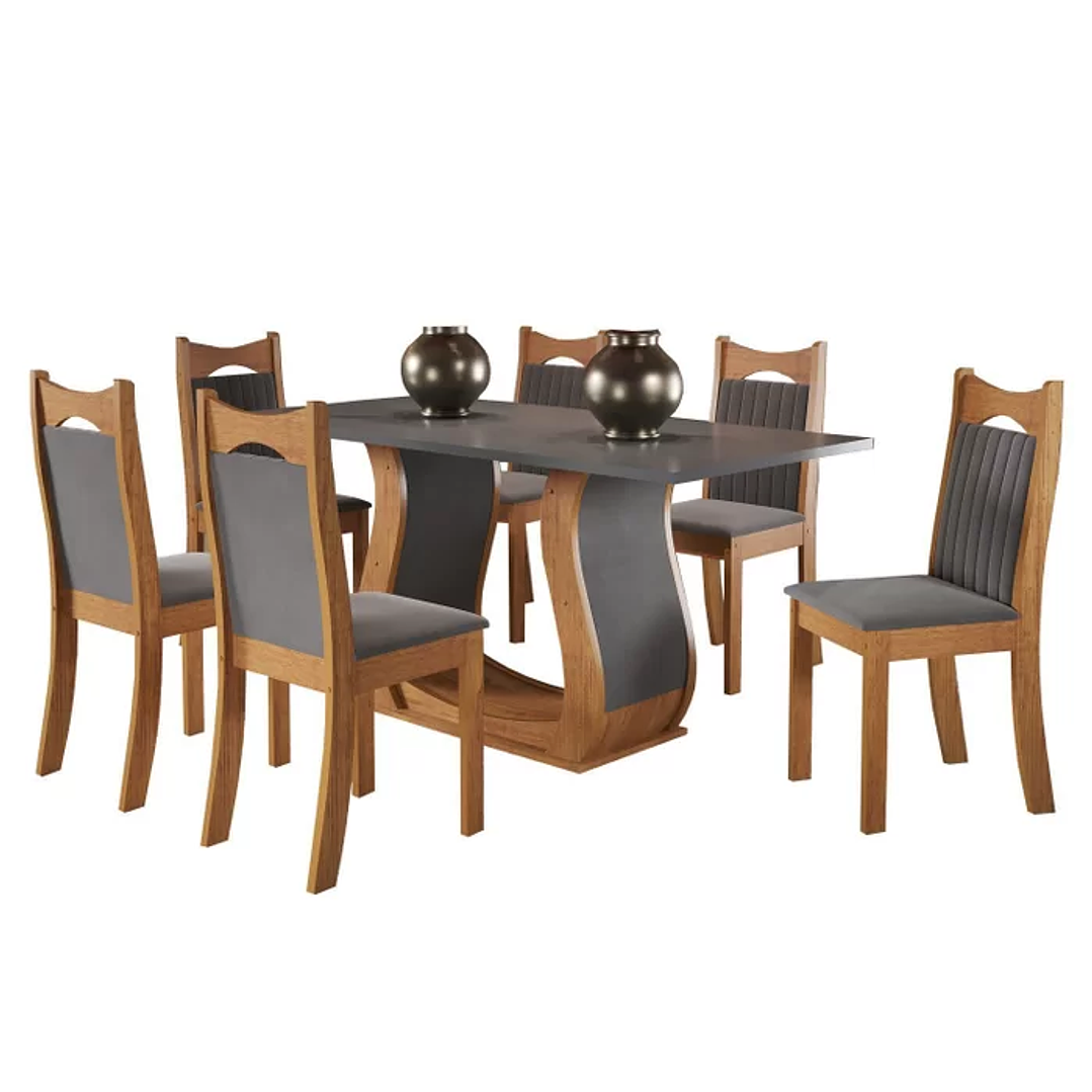 Mesa de Jantar Retangular Buenos Aires com 6 Cadeiras Dalas Mel/Cinza Brilho/Grafite 4