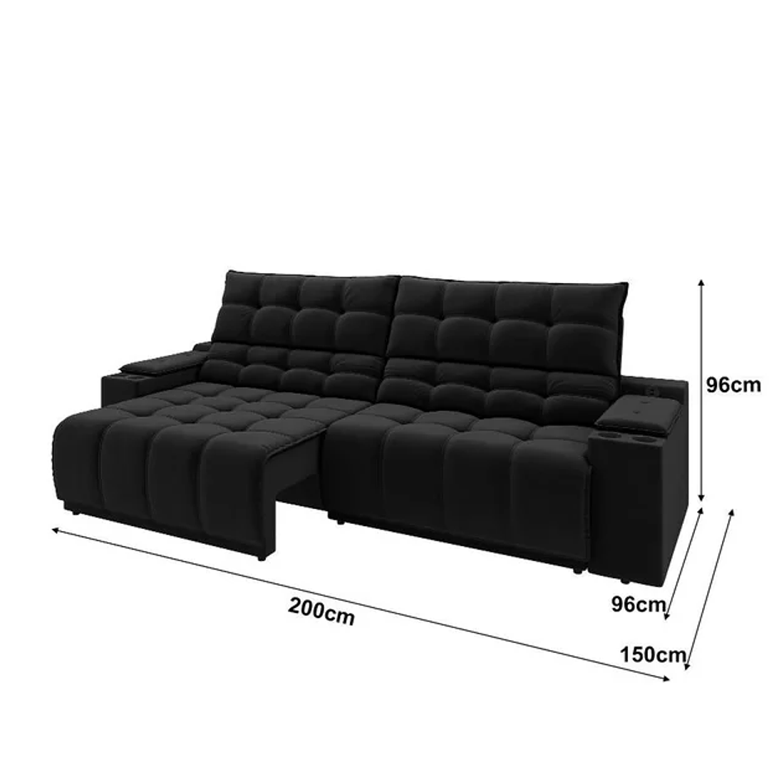 Sofá Connect Premium 2,00m Assento Retrátil/reclinável com Porta Copos e Entrada Usb Suede  5