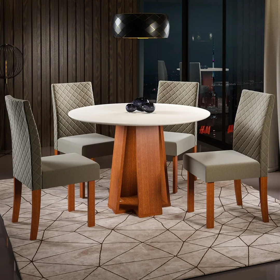 Conjunto Sala de Jantar 1 Mesa Redonda com 4 Cadeiras Beatriz Cherry/Off White 1