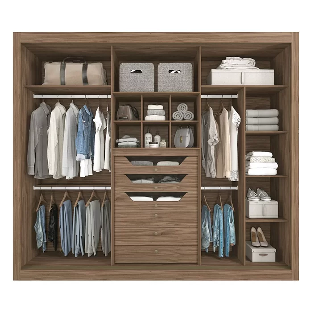 Guarda Roupa Casal em MDF 3 Portas de Correr com Espelho Avelã/Off White 4