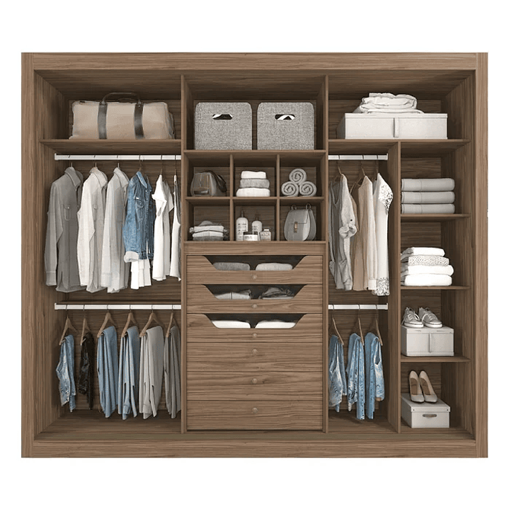 Guarda Roupa Casal em MDF 3 Portas de Correr com Espelho Avelã/Off White 4