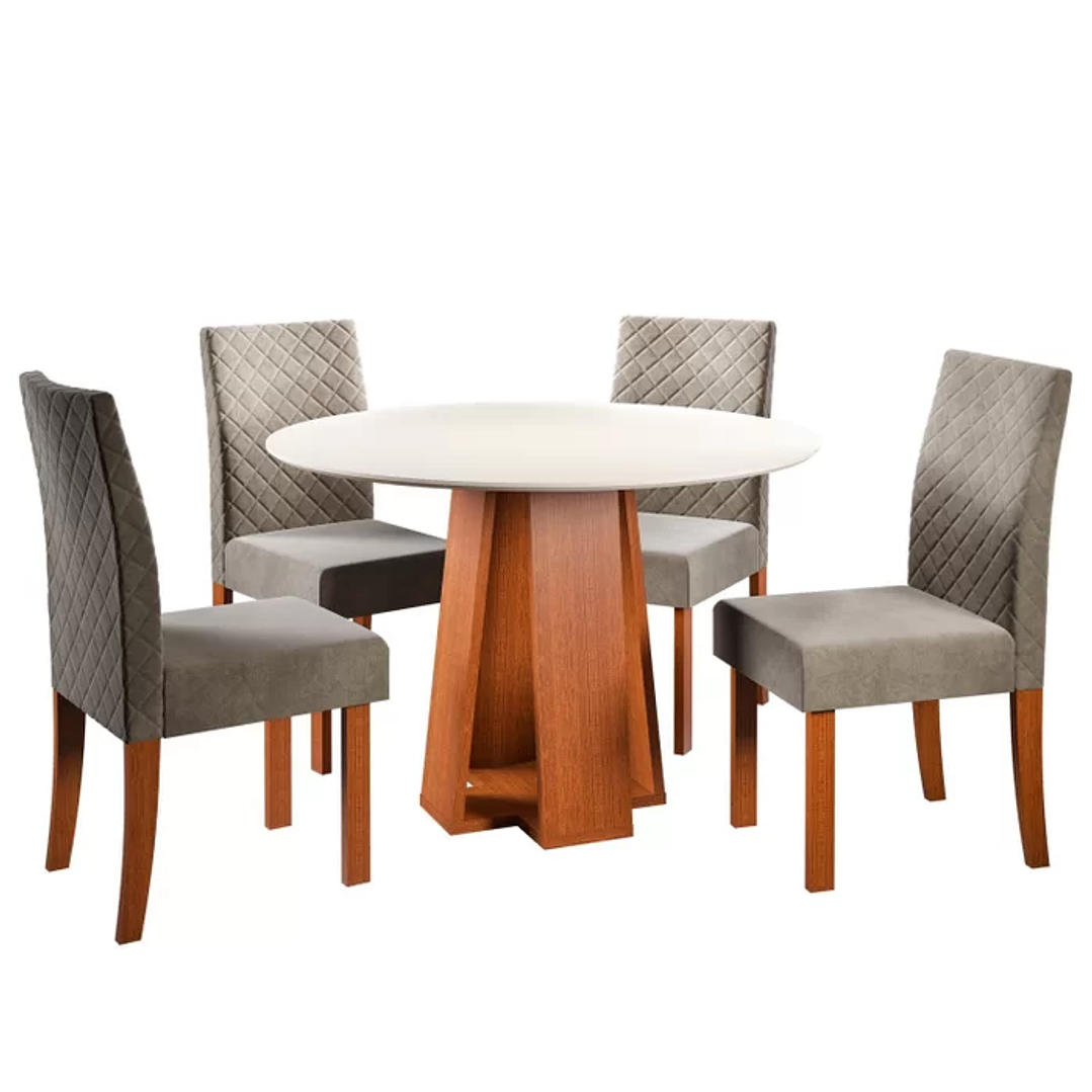 Conjunto Sala de Jantar 1 Mesa Redonda com 4 Cadeiras Beatriz Cherry/Off White 3