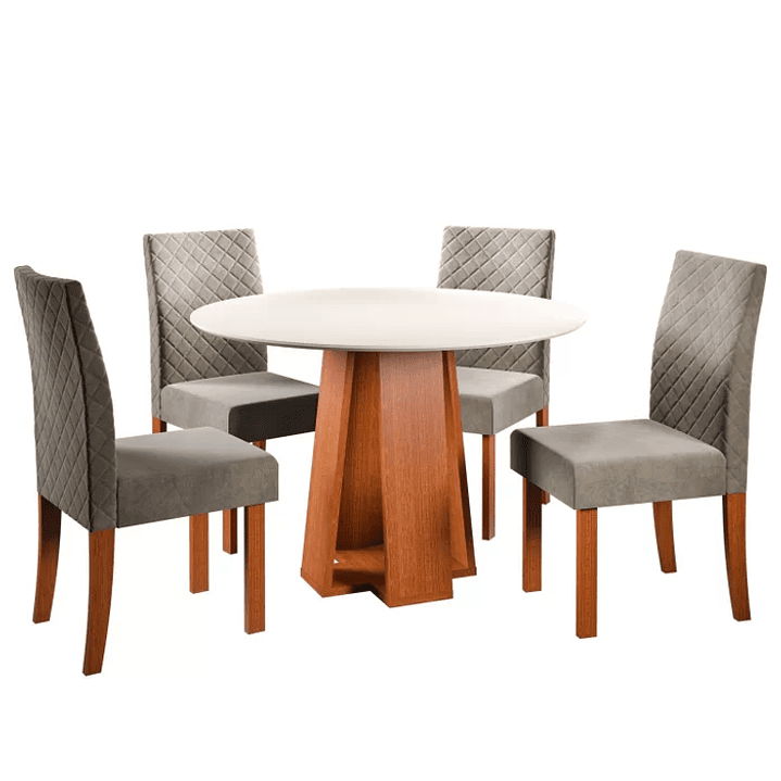 Conjunto Sala de Jantar 1 Mesa Redonda com 4 Cadeiras Beatriz Cherry/Off White 3