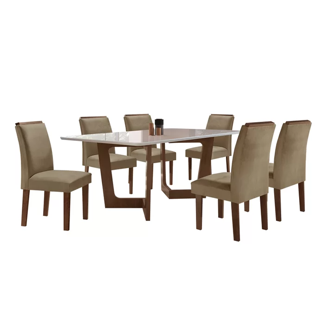 Conjunto Sala De Jantar Nápoles Tampo Vidro/MDF com 6 Cadeiras Luísa Smart Plus Cinamomo/Off White/Bege 12