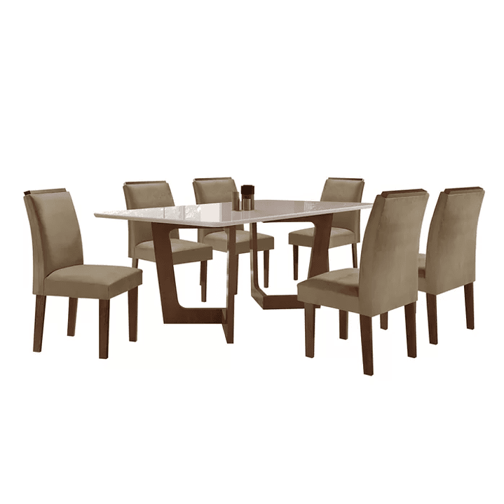Conjunto Sala De Jantar Nápoles Tampo Vidro/MDF com 6 Cadeiras Luísa Smart Plus Cinamomo/Off White/Bege 12