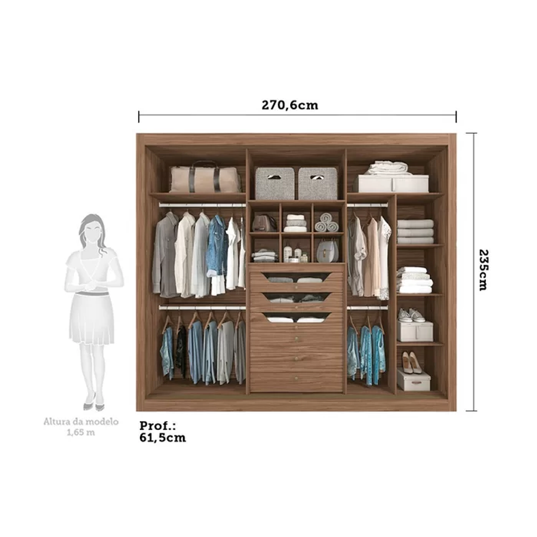 Guarda Roupa Casal em MDF 3 Portas de Correr com Espelho Avelã/Off White 6