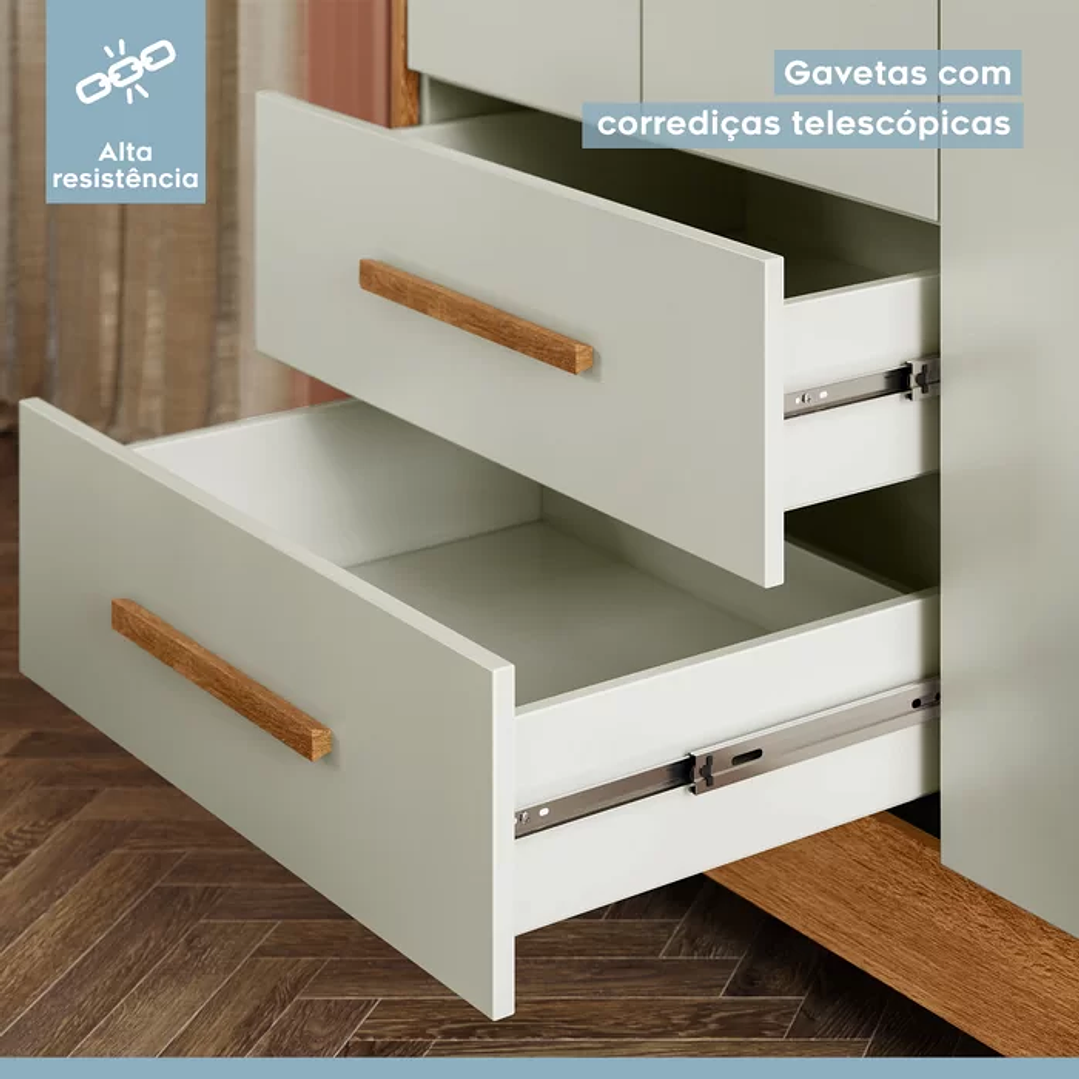 Guarda Roupa Infantil 100% MDF Flocos 3 Portas 2 Gavetas Branco/Ypê 4