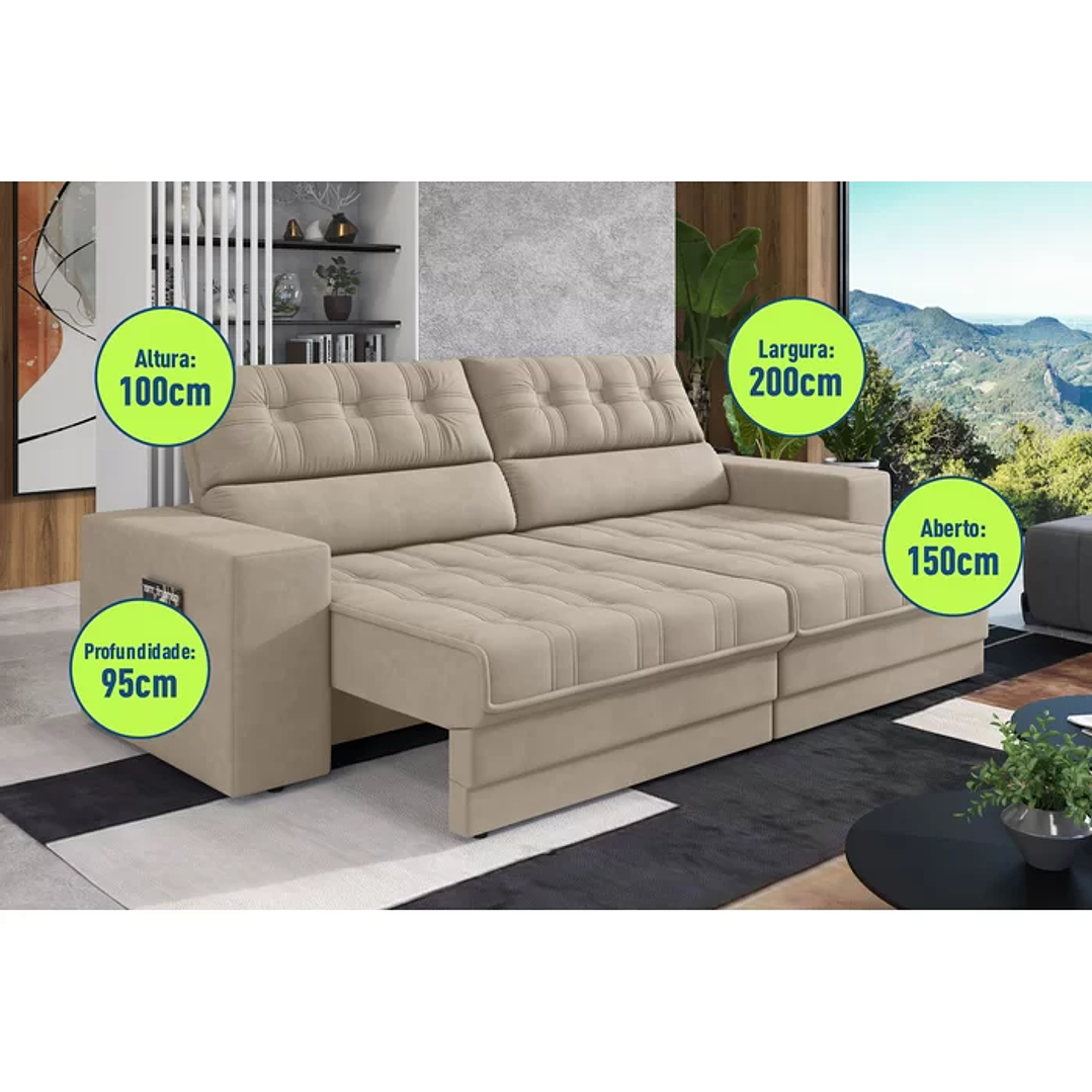 Sofá Oscar Plus 2,00m Retrátil/reclinável Suede  7