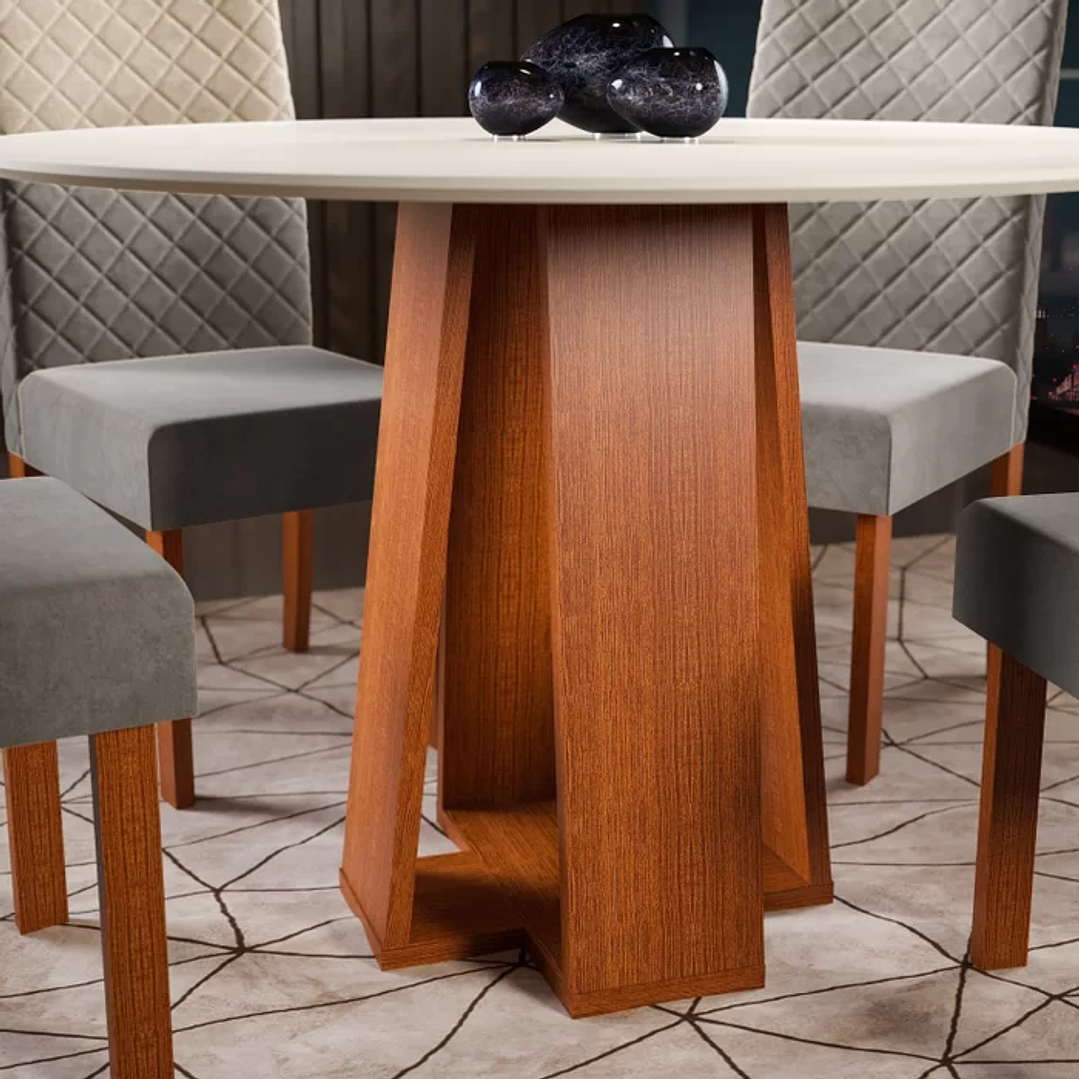 Conjunto Sala de Jantar 1 Mesa Redonda com 4 Cadeiras Beatriz Cherry/Off White 8