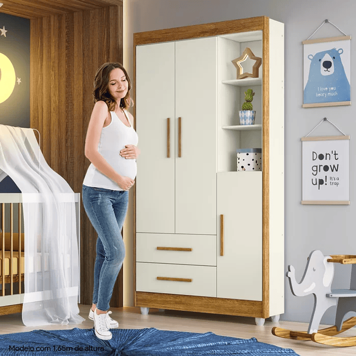 Guarda Roupa Infantil 100% MDF Flocos 3 Portas 2 Gavetas Branco/Ypê 8