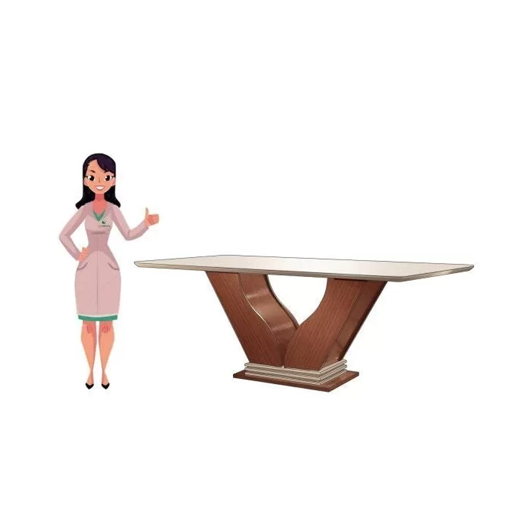 Conjunto Sala de Jantar Mesa com Tampo de Vidro Safira 6 Cadeiras Atena Castanho /Off White 5