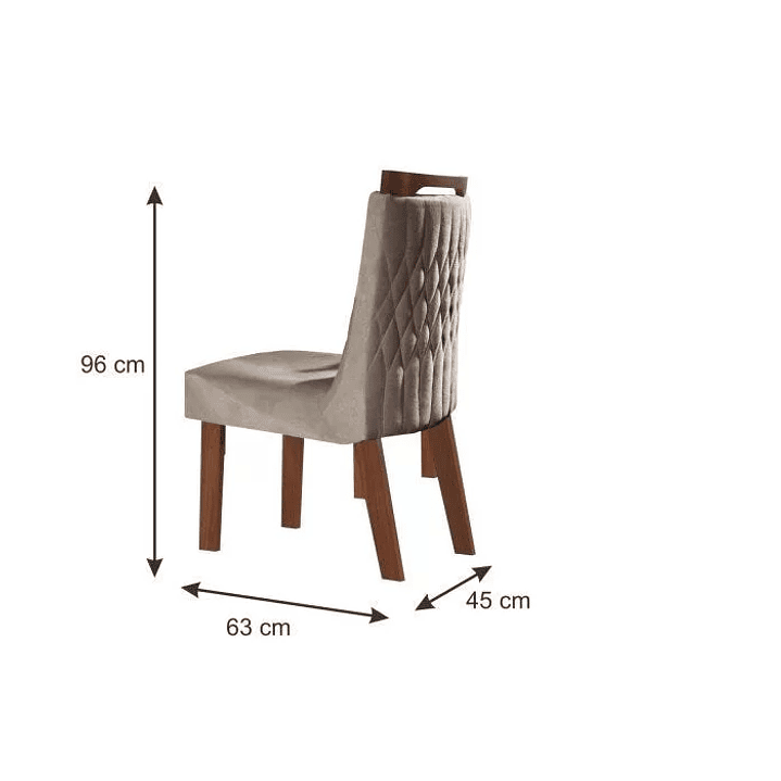 Conjunto Sala de Jantar Mesa com Tampo de Vidro Safira 6 Cadeiras Atena Castanho /Off White 6