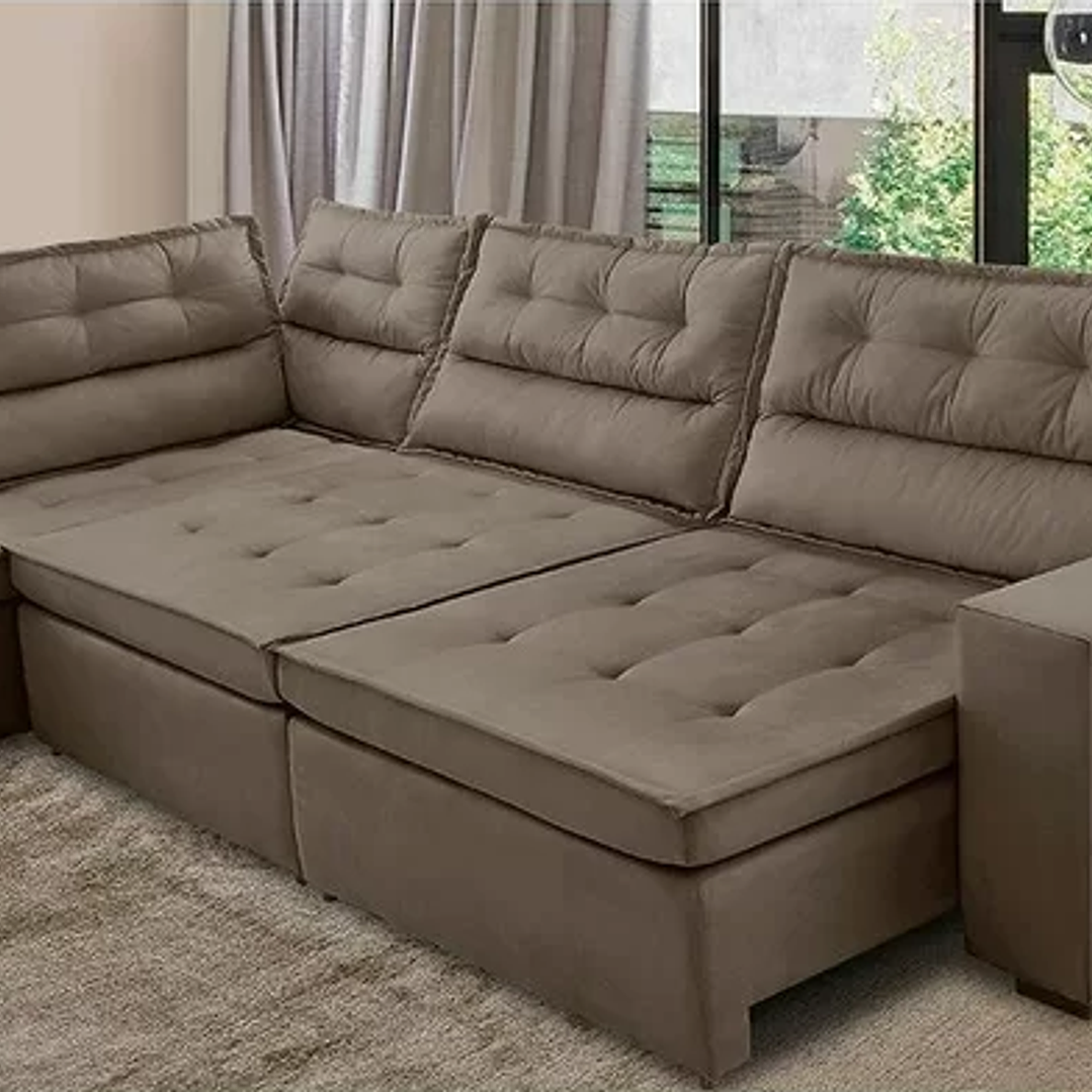 Sofá de Canto Retrátil e Reclinável com Molas LE 3,00x2,00m Viviane Suede  1