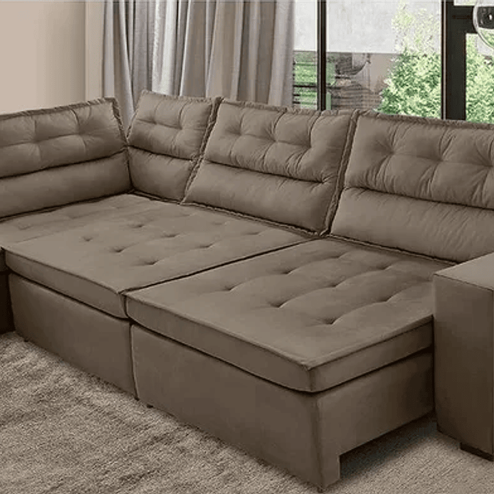 Sofá de Canto Retrátil e Reclinável com Molas LE 3,00x2,00m Viviane Suede  1