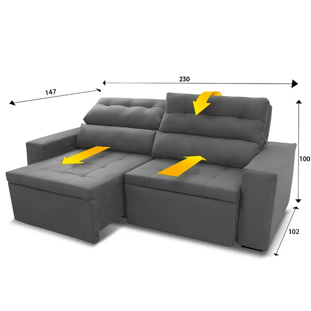 Sofá Retrátil/Reclinável Arizona 2,30m Suede Velut  4