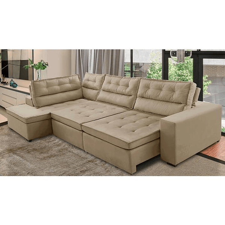 Sofá de Canto Retrátil e Reclinável com Molas LE 3,00x2,00m Viviane Suede  2