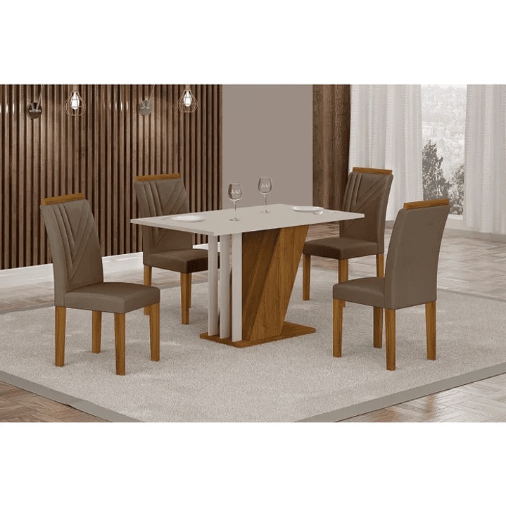 Conjunto Sala de Jantar com 4 Cadeiras Miami Freijo/OffWhite/Palha 2