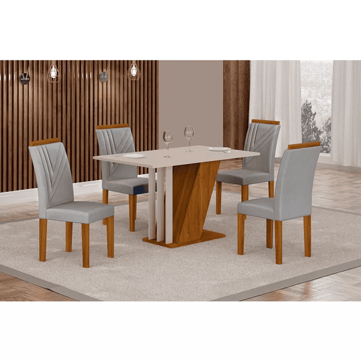 Conjunto Sala de Jantar com 4 Cadeiras Miami Freijo/OffWhite/Palha 3