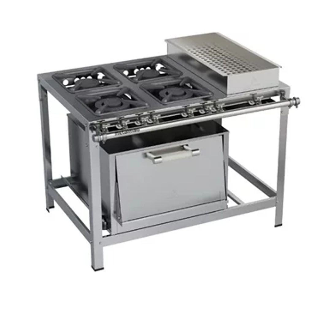 Fogão Industrial 4 bocas 30X30 Banho Maria e Forno Luxo Aço Inox Metalmaq 1