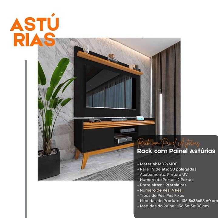 Rack Ripado 2 Portas com Painel para Tv 50 Polegadas Astúrias 136cm Off White 6