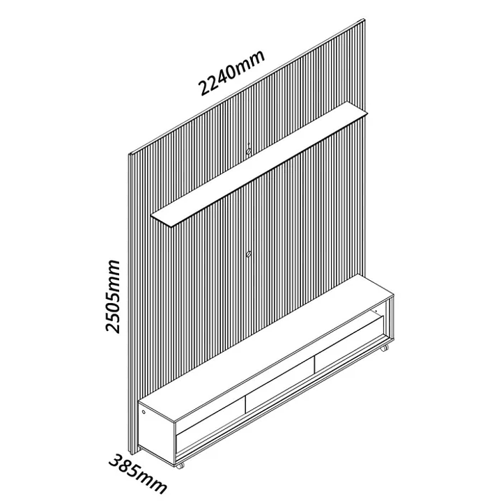 Rack com Painel Impressão Ripada para TV até 75 Polegadas com LED com Rodízios Requinte 220cm Cinza/Off White 4