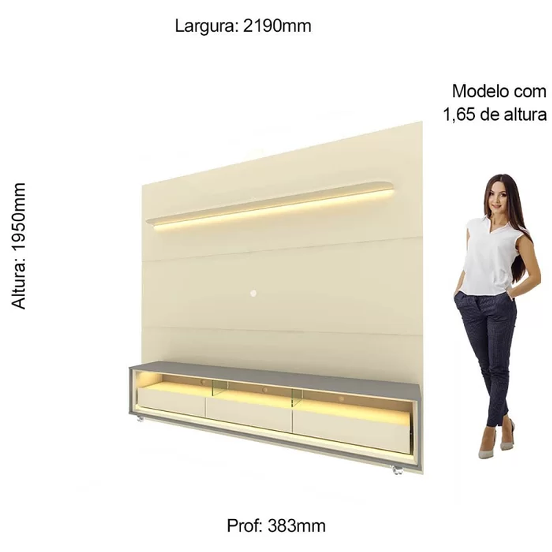 Rack com Painel para Tv até 85 Polegadas Led 3 Gavetas com Rodízios 220cm Royal/requinte Off White/Naturale-Off White 5