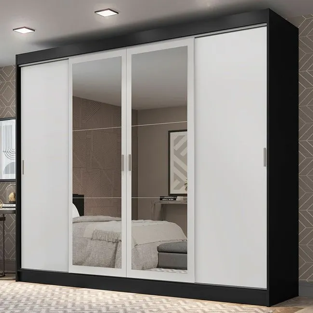 Guarda-roupa Casal Vivian 3 Portas Espelho Menor Preto Fosco - M.a Preto Fosco 2