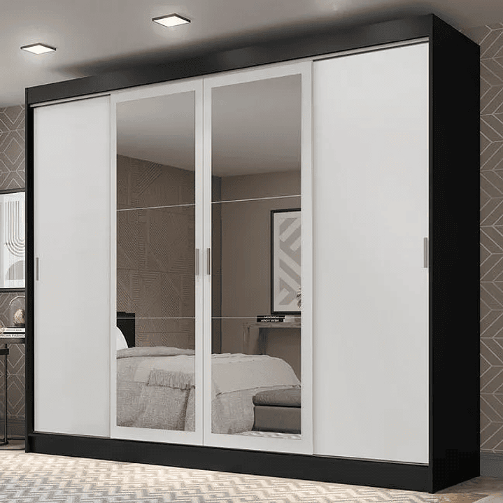 Guarda-roupa Casal Vivian 3 Portas Espelho Menor Preto Fosco - M.a Preto Fosco 2