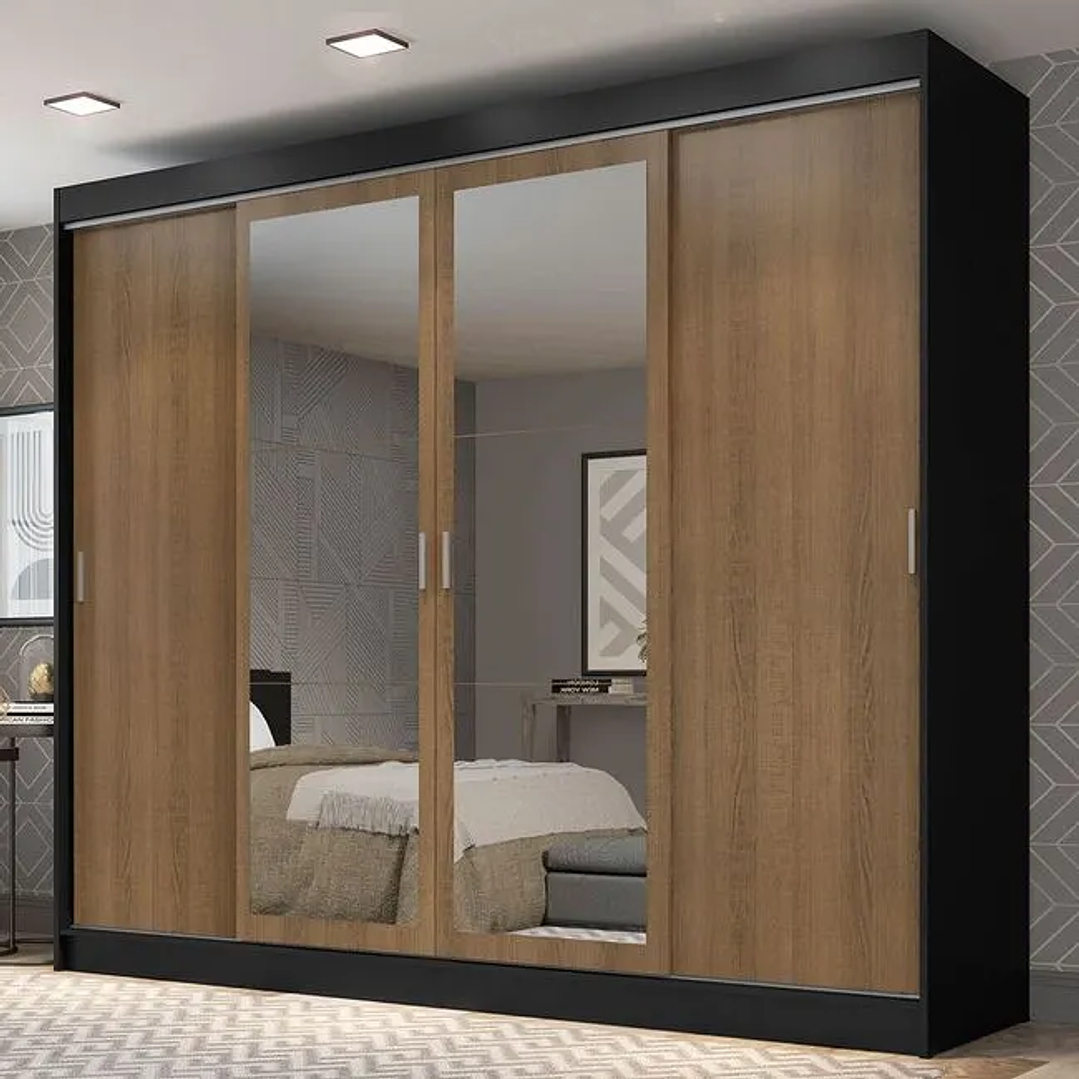 Guarda-roupa Casal Vivian 3 Portas Espelho Menor Preto Fosco - M.a Preto Fosco 3