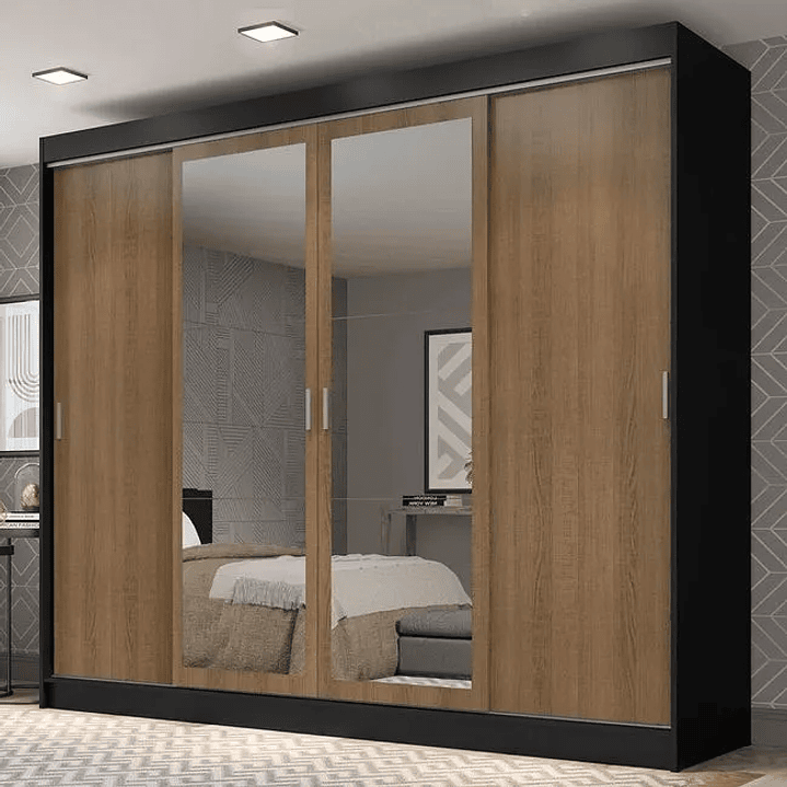 Guarda-roupa Casal Vivian 3 Portas Espelho Menor Preto Fosco - M.a Preto Fosco 3