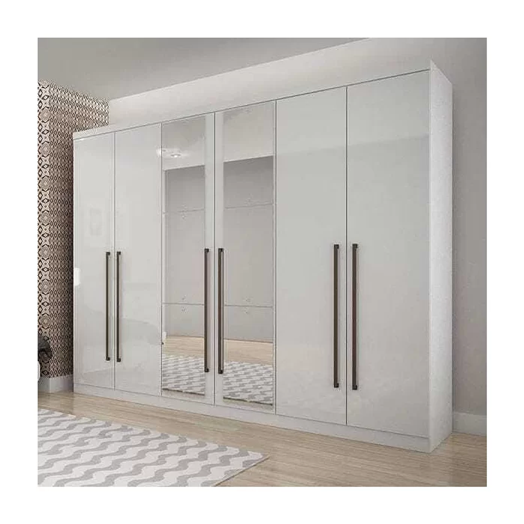 Guarda-Roupa Casal com Espelho 6 Portas 8 Gavetas Bari Branco  1