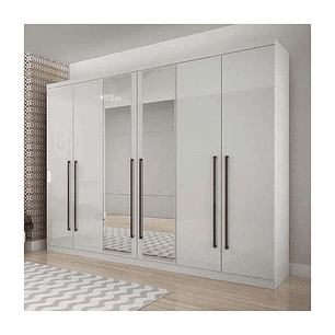Guarda-Roupa Casal com Espelho 6 Portas 8 Gavetas Bari Branco 