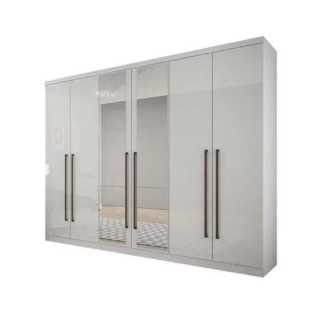 Guarda-Roupa Casal com Espelho 6 Portas 8 Gavetas Bari Branco  2