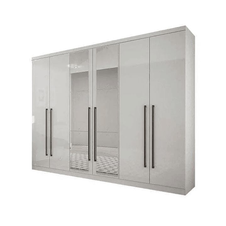 Guarda-Roupa Casal com Espelho 6 Portas 8 Gavetas Bari Branco  2