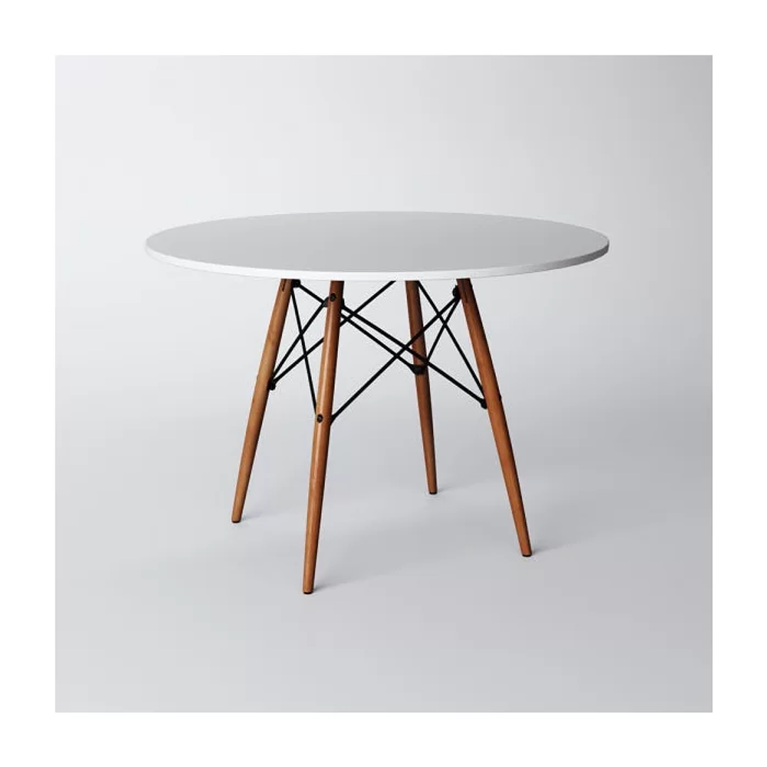 Conjunto de Mesa de Jantar Eames Eiffel Redonda 90cm Tampo de Madeira Branco com 4 Cadeiras Brancas 3