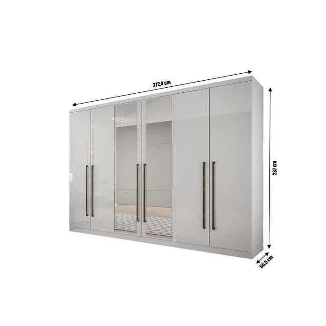 Guarda-Roupa Casal com Espelho 6 Portas 8 Gavetas Bari Branco  3