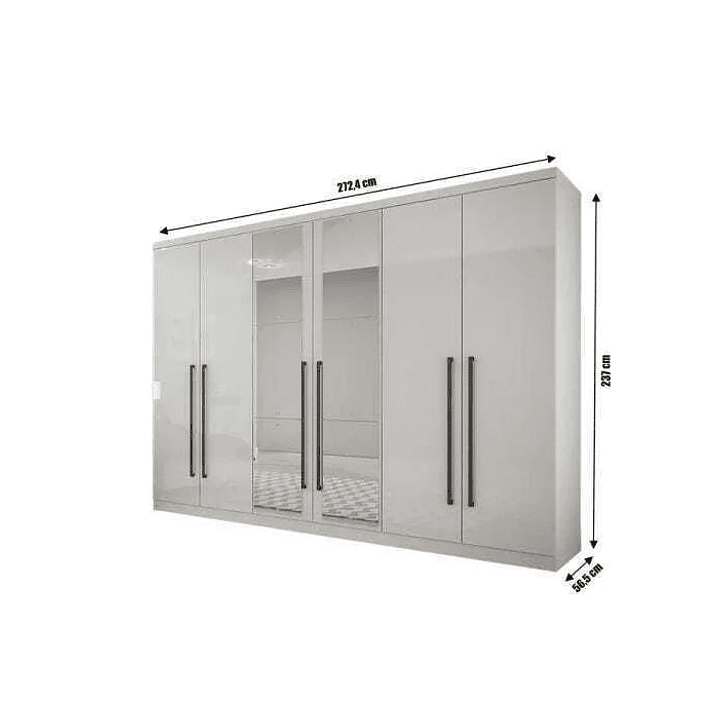 Guarda-Roupa Casal com Espelho 6 Portas 8 Gavetas Bari Branco  3