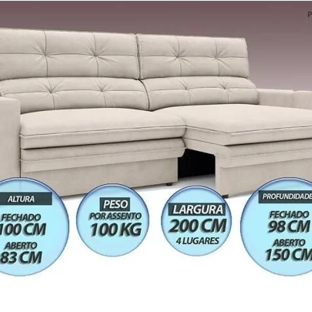 Sofá Pegasus 2,00M Assento Retrátil e Reclinável Velosuede  8
