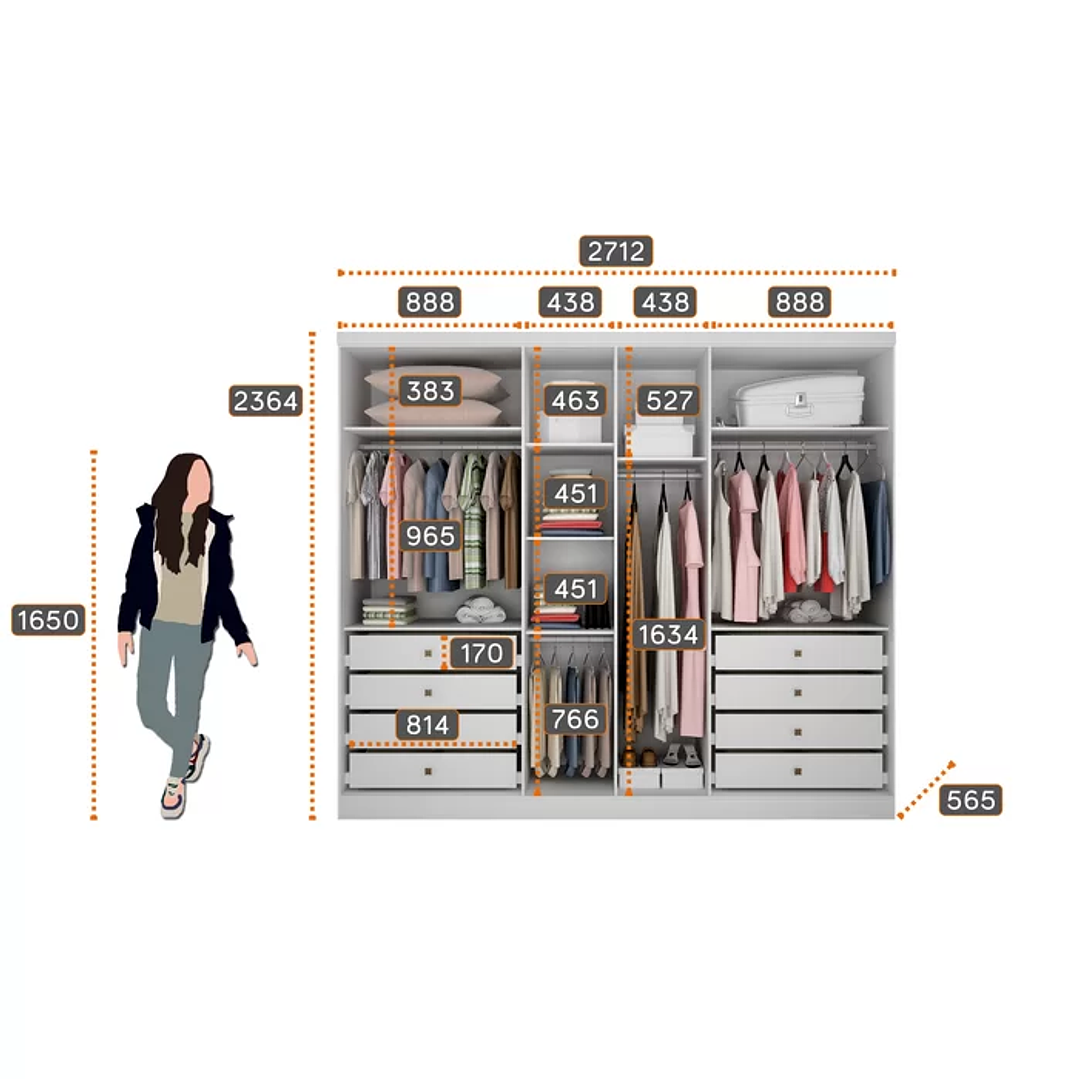 Guarda-Roupa Casal com Espelho 6 Portas 8 Gavetas Bari Branco  4