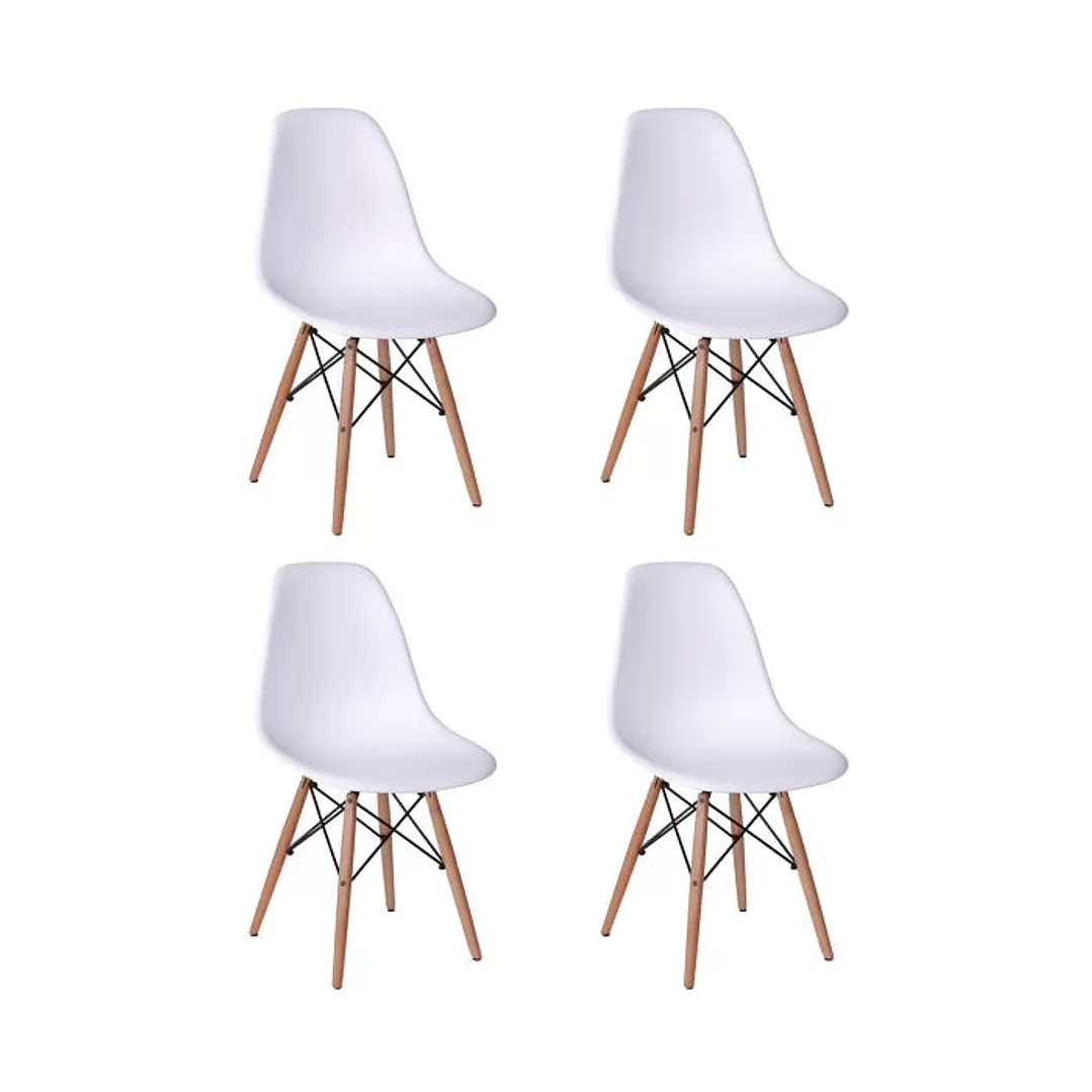 Conjunto de Mesa de Jantar Eames Eiffel Redonda 90cm Tampo de Madeira Branco com 4 Cadeiras Brancas 4