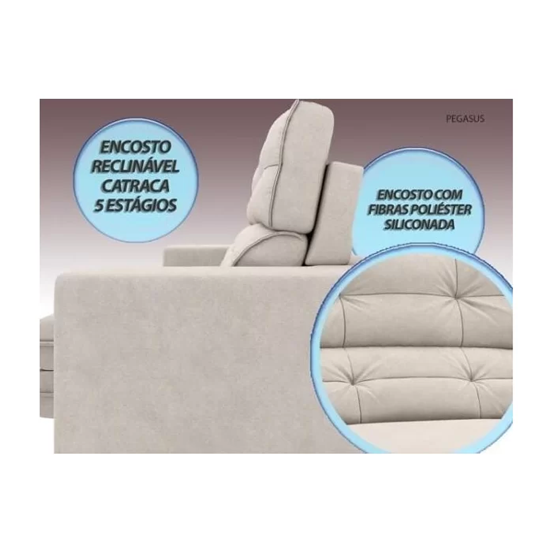 Sofá Pegasus 2,00M Assento Retrátil e Reclinável Velosuede  9