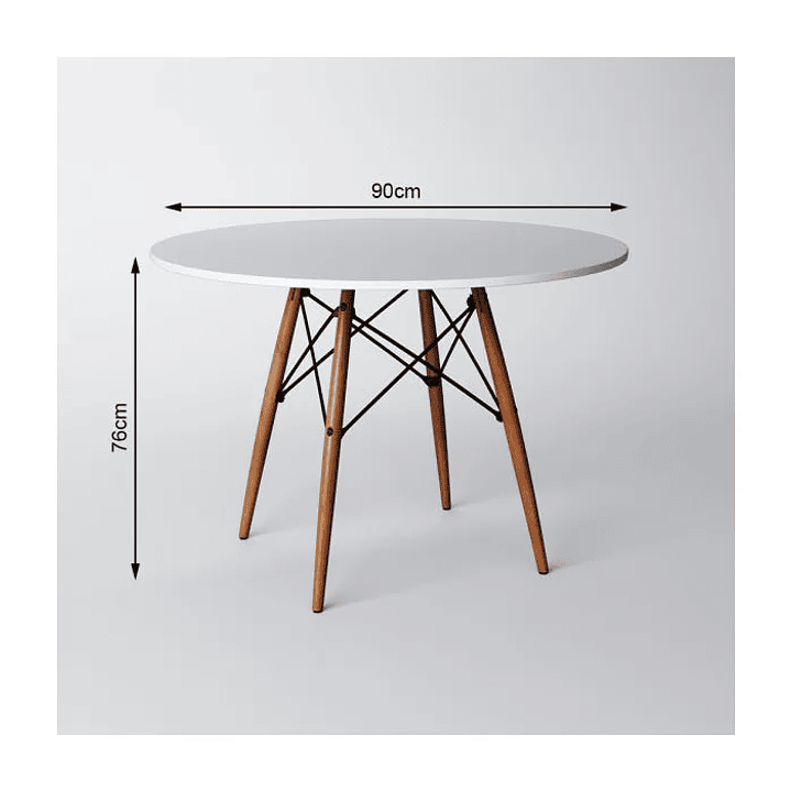 Conjunto de Mesa de Jantar Eames Eiffel Redonda 90cm Tampo de Madeira Branco com 4 Cadeiras Brancas 5