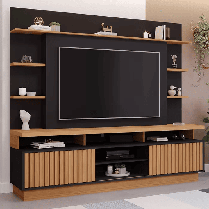 Estante Home para TV até 65 Polegadas Ripado 2 Portas Ravena Off White/Nature 2