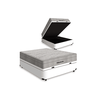 Cama Box com Baú Casal Branca + Colchão de Molas Ensacadas - Ortobom - Airtech Springpocket 138x188x Branco Liso