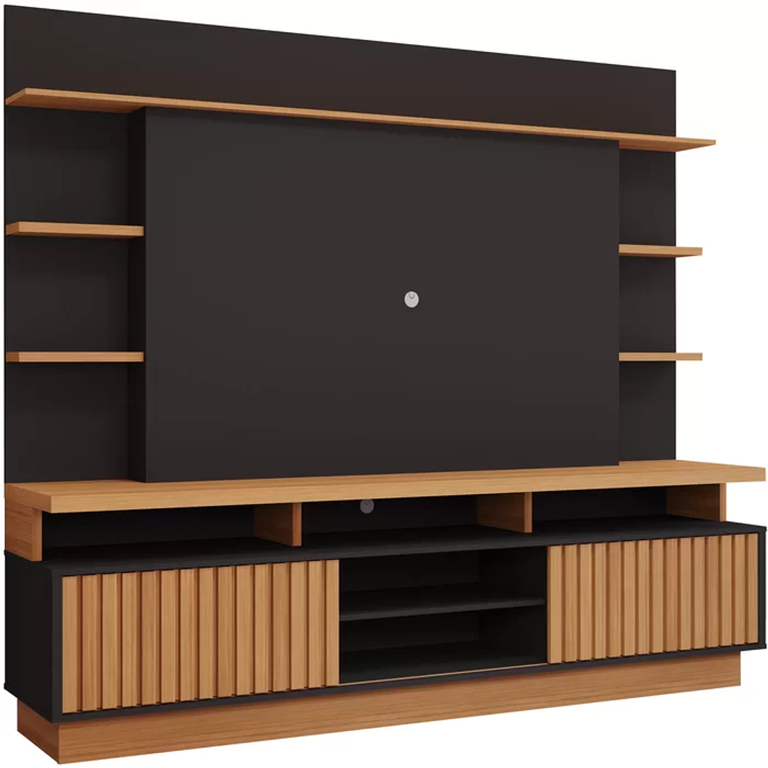 Estante Home para TV até 65 Polegadas Ripado 2 Portas Ravena Off White/Nature 3