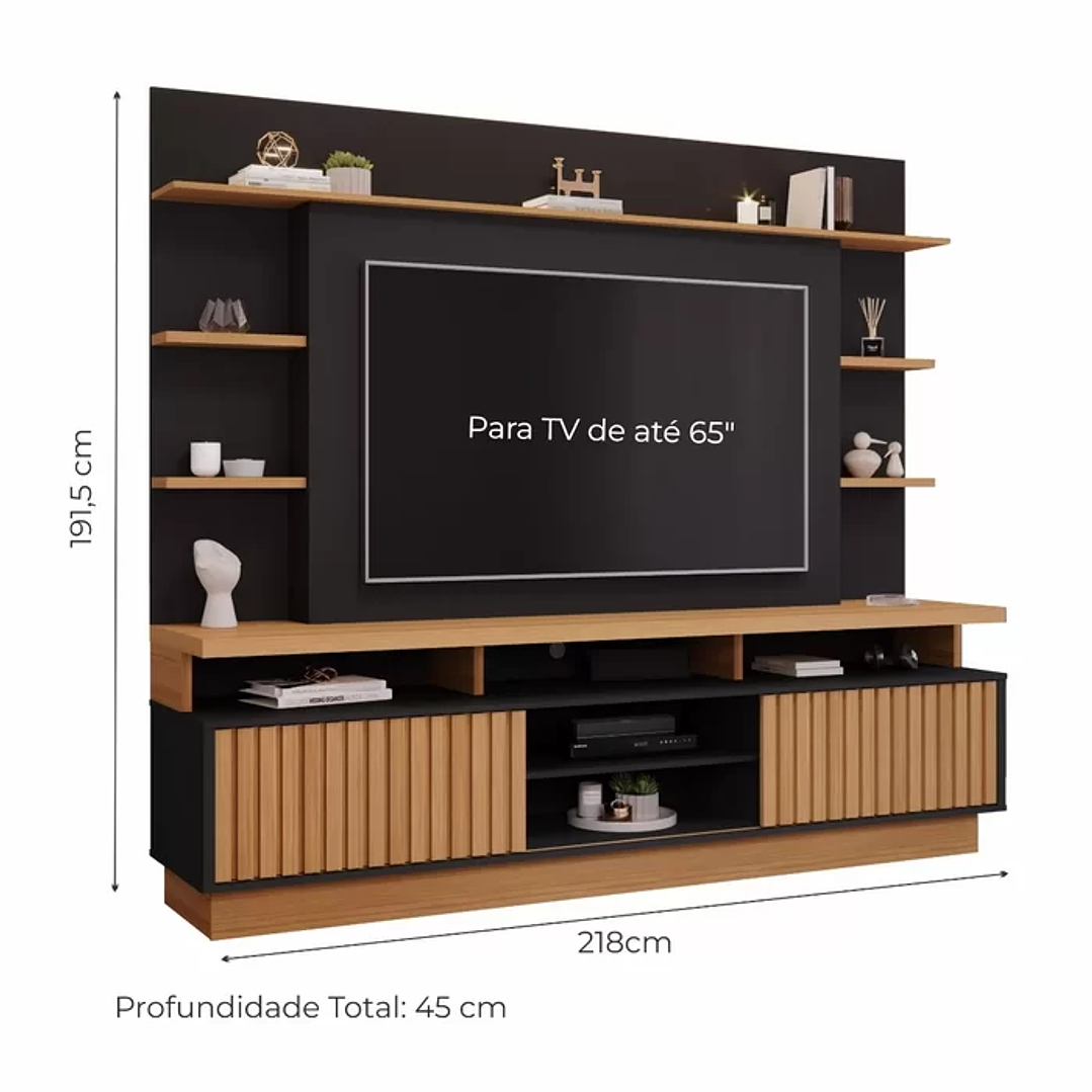 Estante Home para TV até 65 Polegadas Ripado 2 Portas Ravena Off White/Nature 4