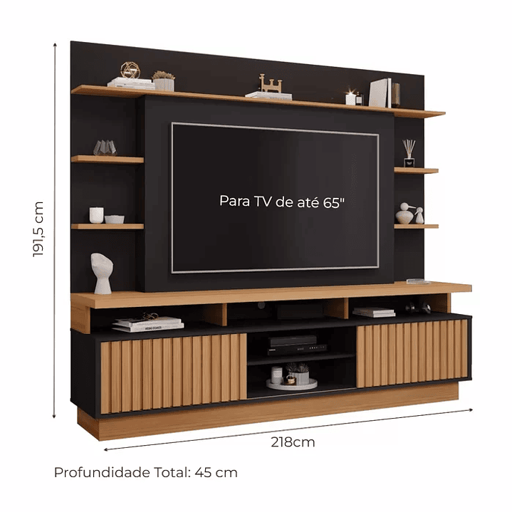 Estante Home para TV até 65 Polegadas Ripado 2 Portas Ravena Off White/Nature 4